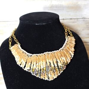 STUNNING! Egyptian Style Gold and Cream Beaded Necklace